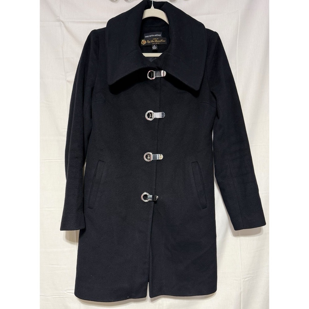 Saks Fifth Avenue Loro Piana Wool Coat Women Size 6 Black Clasp Front